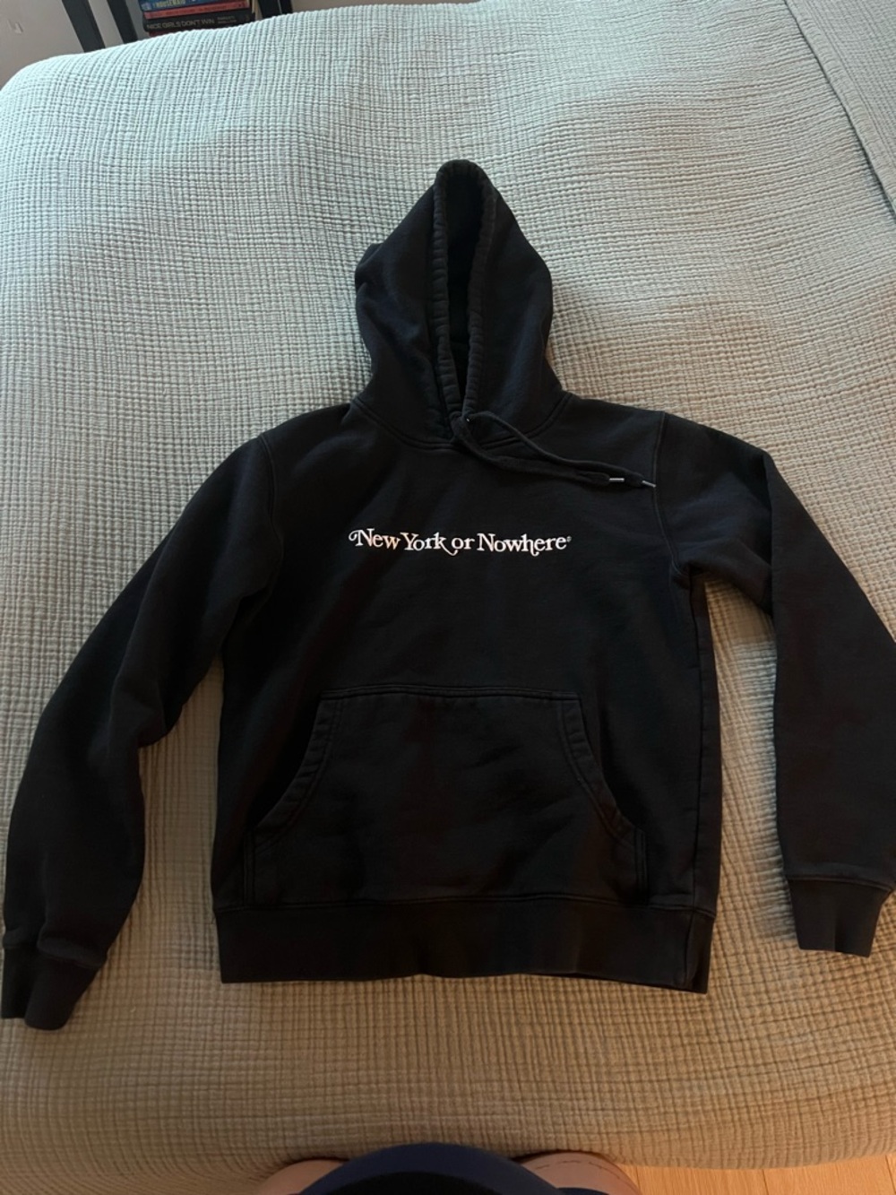 Black Pullover Hoodie with 'New York or Nowhere' Chest Text